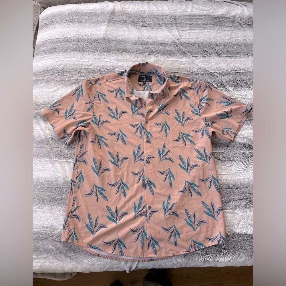 Nickel and Iron Palm Print Button Down Hawaiian Beach Shirt size XL